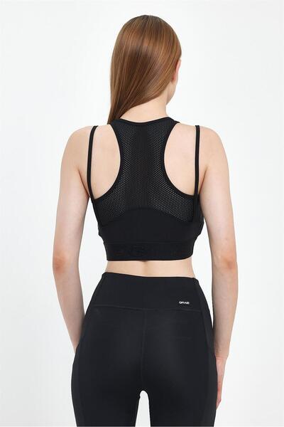 GRAB Women's Black Honeycomb Mesh Detailed Sports Bra