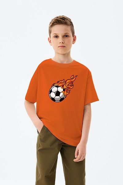 ADABEBEK Burning Football Detailed Boy's T-Shirt