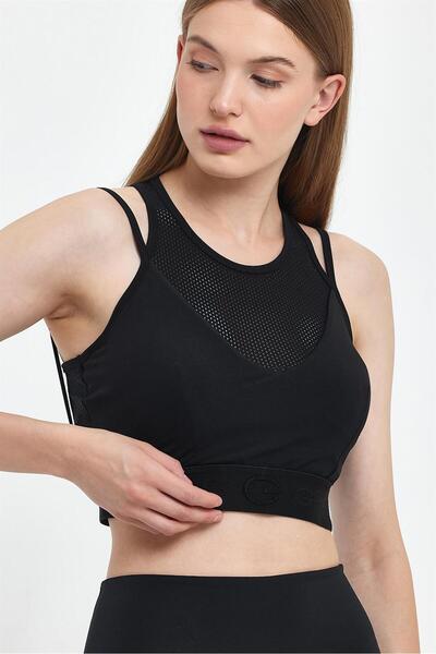 GRAB Women's Black Honeycomb Mesh Detailed Sports Bra