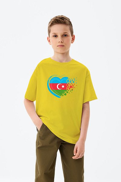 ADABEBEK Heart Azerbaijan Flag Printed Boys' T-Shirt