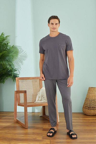 Sevim Men's Short Sleeve Anthracite Pajama Set C3T9N49