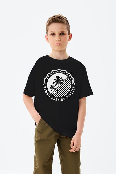 ADABEBEK Tricou pentru băieți Hawaiian Surfing Session Written Palm Printed