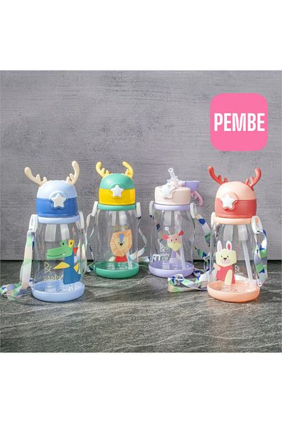 SEYFİKİRTASİYE 600 ML POLYCARBON DEER FLASKET WITH PIPET AUTOMATIC LID 20 CM LENGTH