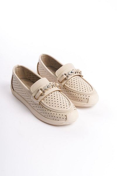 Joy Woman HIRA Laceless Orthopedic Comfortable Sole Heart Patterned Women's Ballerina Shoes KT Cream