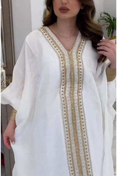 Gold Dresses 2 SET RAMADAN EMBROIDERED ABAYA EVENING DRESS GDS241131