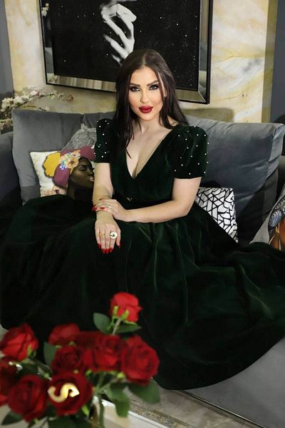 Gold Dresses BEAUTY LADY MIDI VELVET EVENING DRESS GDS241132