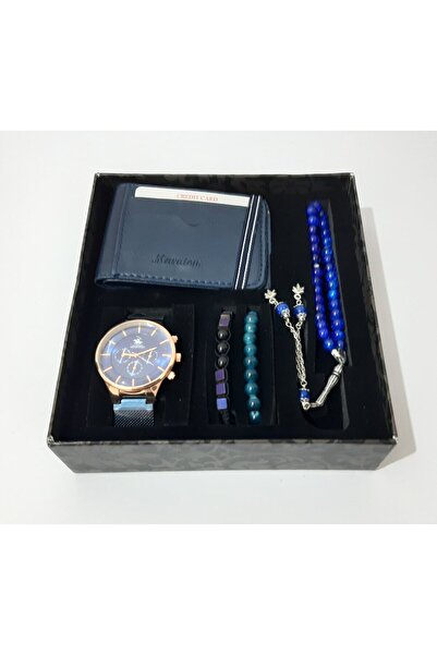 renkli çiçekler Erkek Saat Erkek Kol Saati Tesbih Bileklik Kartlık Set