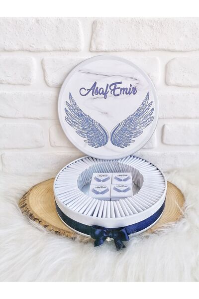 BUGİTO 150 Adet Melek Kanadı Temalı İsme Özel Hoşgeldin Erkek Bebek Doğum Gün...