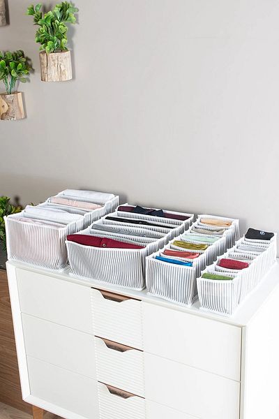 Serstil 8 Compartment Drawer Gray Striped Organizer - Xlarge 30 X 39 X 14