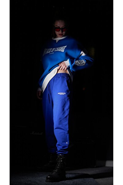 Track Wear Unisex Saks Mavisi Absofuckinlutely Baskılı %100 Pamuk Eşofman Altı Trk101010