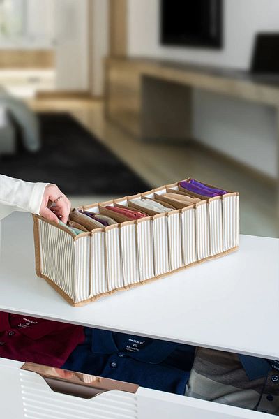 Serstil Organizer συρταριών 11 διαμερισμάτων Μπεζ ριγέ Organizer - Medium 15 X 43 X 14