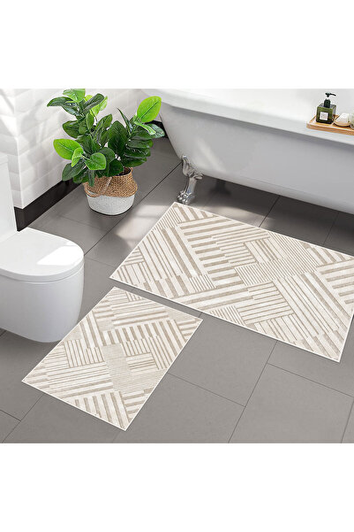 VİVİCA Dijital Baskılı Kaymaz Taban 2li Banyo Paspas Seti 40 x 60 - 60 x 100 VVC