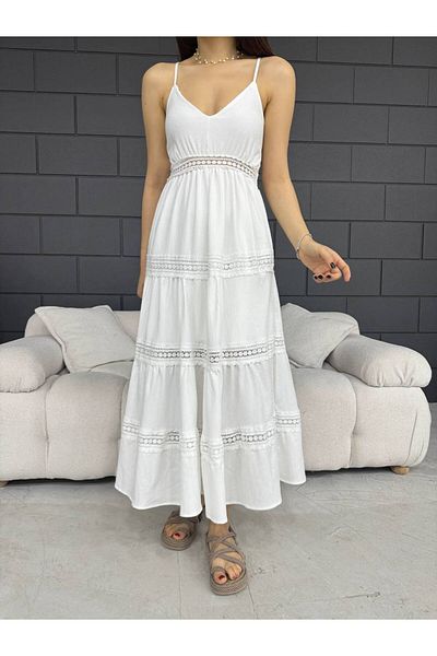 S&A Collectionn Rochie de damă cu bretele din frânghie, căptușită din dantelă, cu croiala relaxată