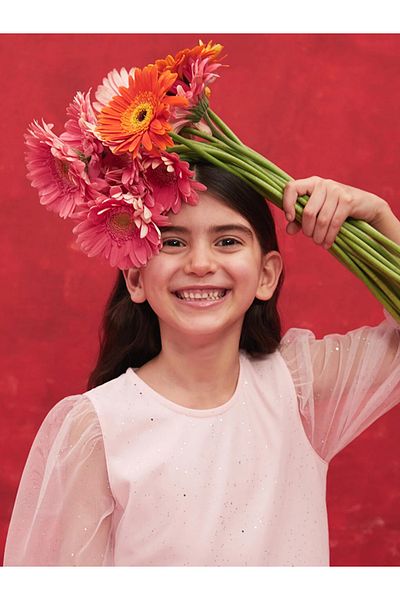LC Waikiki LCW Kids Crew λαιμόκοψη μακρυμάνικο φόρεμα για κορίτσια από τούλι