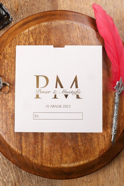 Pixel Davetiye Düğün Davetiye 100 Adet Krem Yaldızlı Krem Davetiye - Düğün - ...