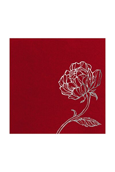 Story 33x33 سم ورقة فضية منقوشة بزهرة الفاوانيا 16 قطعة منديل ورقي باللون الع...