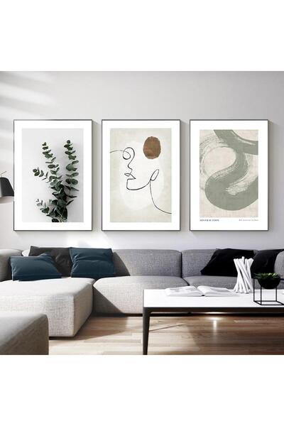 Linacci 3lü Siyah Metal Çerçeveli Yaprak Siluet Camlı Tablo Seti