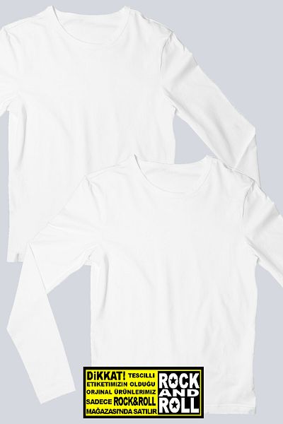 ROCKANDROLL Plain White Long Sleeve Crew Neck Women's Combed Cotton T-shirt 2 Pack Eco Pack