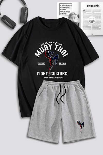 macklin Unisex Γυναικείες ανδρικές φόρμες Muay Thai Fight Culture με στάμπα oversize μπλουζάκι και σορτς