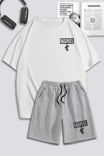 macklin Unisex Γυναικείες άντρες Marvel Spiderman Σετ μπλουζάκι και σορτς με στάμπα μεγάλου μεγέθους