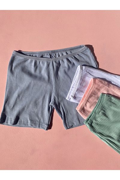 LEYNA BUTİK Pantaloni scurti de damă din velur 4 piese din bumbac Lycra (albastru-roz-alb-verde)