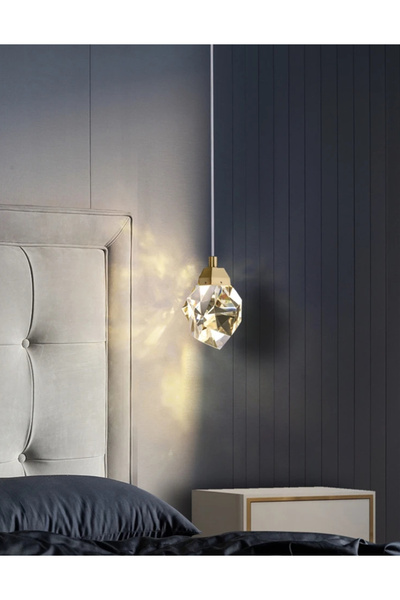 burenze Modern Luxury Kristalize Cam Tekli Sarkıt Led Avize Gold Sarı