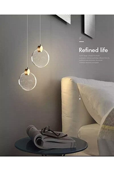 burenze Modern Elegance Luxury Tekli Sarkıt Kristal Camlı Led Avize Gold Sarı Ledli Avize
