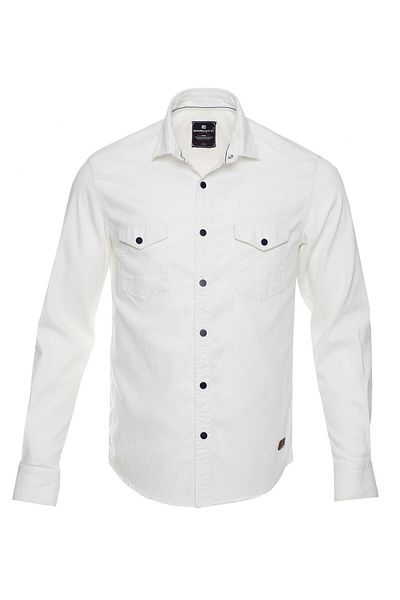 marufshop Men's Large Size 118-191 Long Sleeve Jeans Shirt Suitable for Weight Interval White