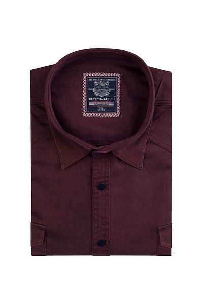 marufshop Men's Large Size 118-191 Long Sleeve Denim Shirt Suitable for Weight Interval Burgundy