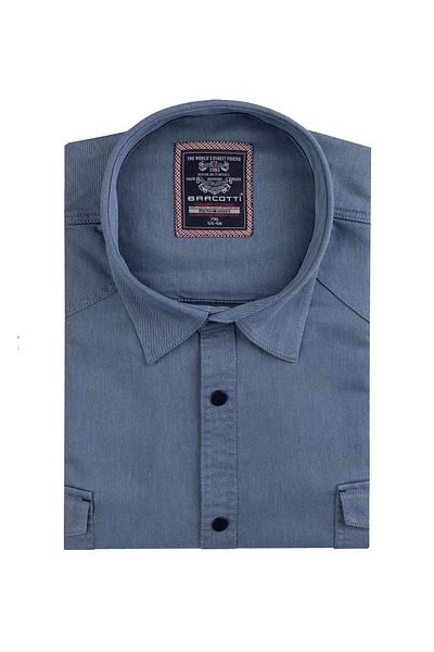 marufshop Men's Large Size 118-191 Long Sleeve Jeans Shirt Suitable for Weight Interval Smoked