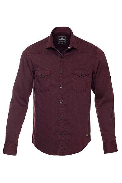marufshop Men's Large Size 118-191 Long Sleeve Denim Shirt Suitable for Weight Interval Burgundy