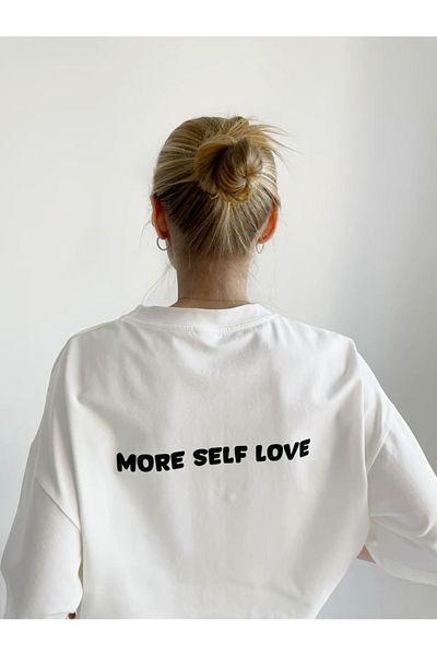MODASHOT Tricou oversize cu imprimeu alb Mai multă dragoste pentru femei