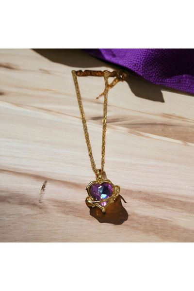 FG KONNİCHİWA Gold Zirkon Taşlı Çelik Pembe Kalp Kolye