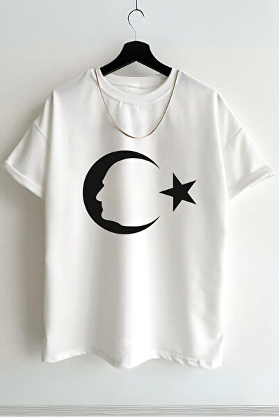 AEMİ Tricou unisex cu gât crescent și stea - Tricou supradimensionat 100% bumbac