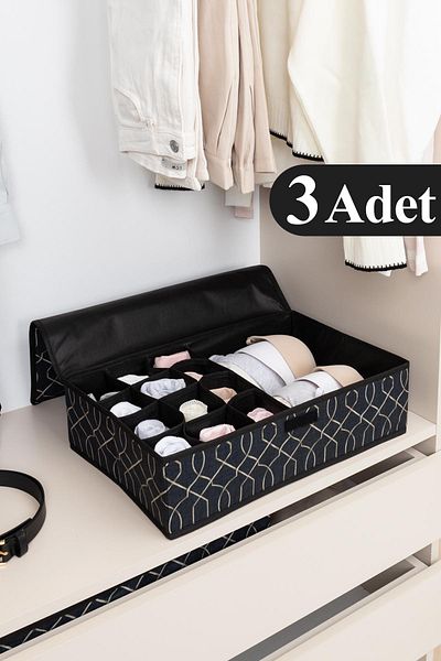 Pazar Kapısı 3 Pieces 13 Compartment Clamshell Drawer Organizer Socks, Bra Organizer