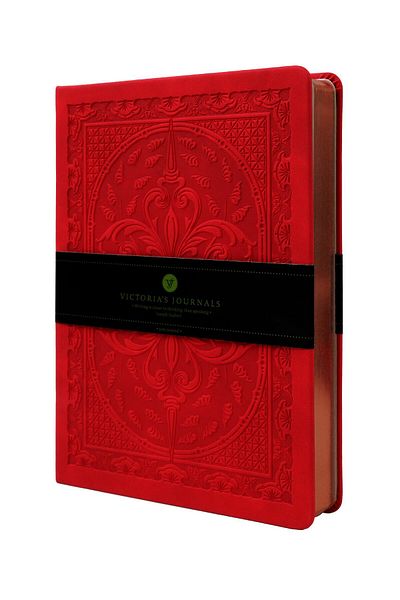 Victoria's Journals دفتر ملاحظات قديم مقاس 14x20 باللون الأحمر المخطط
