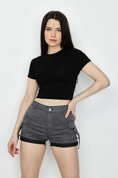 Select Moda Women's Smoked Cargo Pocket Mini Shorts