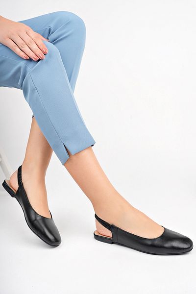 Deripabuc Genuine Leather Black Women's Leather Ballerinas Dp58-2247