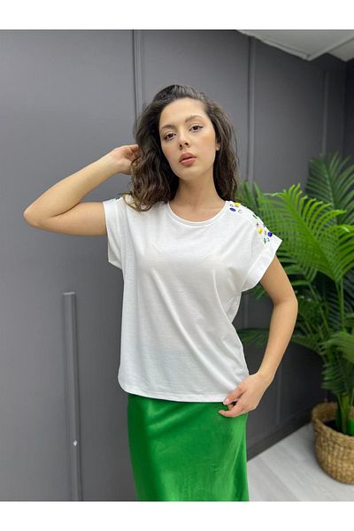 My Blog Ecru Shoulders Beaded Tshirt