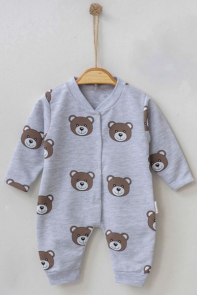 Beniizle Teddy Bear Patterned Snap-On Unisex Jumpsuit