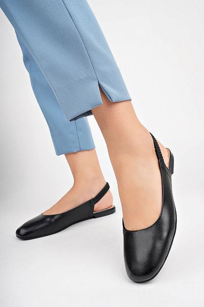 Deripabuc Genuine Leather Black Women's Leather Ballerinas Dp58-2247