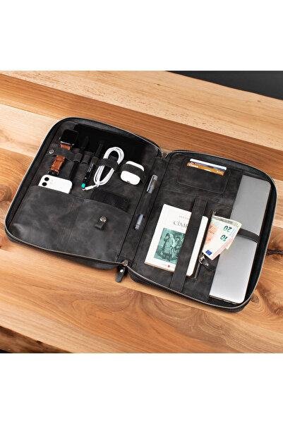 MOFT Hakiki Deri 14" Organizer Laptop Çantası Antrasit