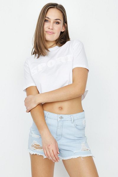 Select Moda Women's Ripped Detailed Mini Denim Shorts