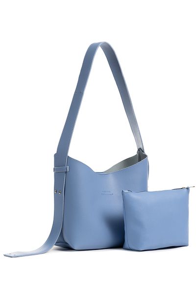 NOTHING Geantă de machiaj din piele albastră pentru femei, cu design în 3 etape, geantă de mână, umăr și crossbody cu curea reglabilă