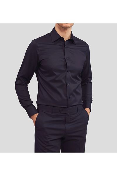 Daniel Bessi Long Sleeve Slim Fit 100% Cotton Twill Non-Iron Iron-Free Non-Wrinkle Basic Classic Men's Shirt