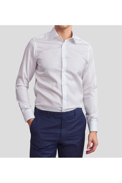 Daniel Bessi Long Sleeve Slim Fit 100% Cotton Twill Non-Iron Iron-Free Non-Wrinkle Basic Classic Men's Shirt