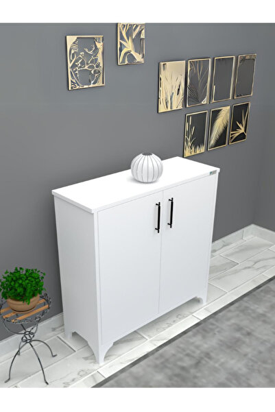 Buzkan Mobilya %100 MDF 2 Kapaklı Küp Üstü Beyaz Ayakkabılık