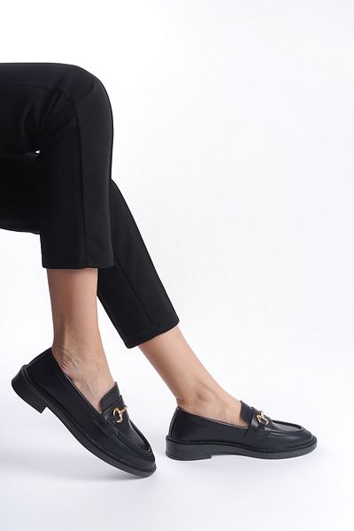 Moda Değirmeni Pantofi ocazional pentru femei cu piele neagră cu cataramă Bg1095-112-0006