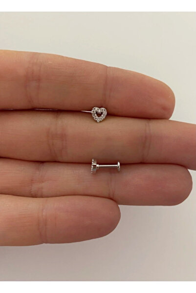 DRAGONTATTOO 316L Cerrahi Çelik Gri Labret Zirkon Kalp Tragus Helix Lobe Conc...