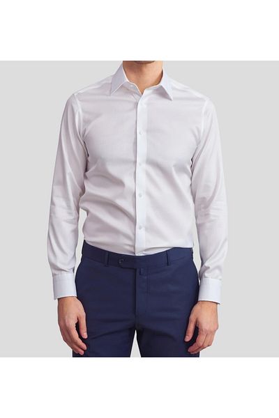 Daniel Bessi Long Sleeve Slim Fit 100% Cotton Twill Non-Iron Iron-Free Non-Wrinkle Basic Classic Men's Shirt